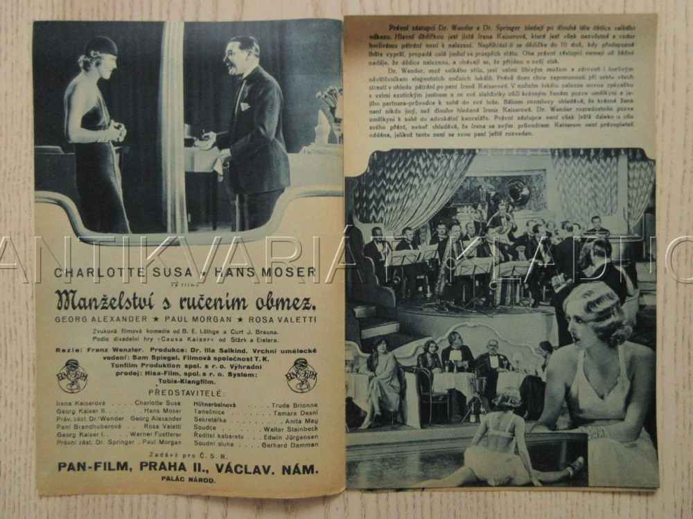MANŽELSTVÍ S RUČENÍM OBMEZENÝM, CH. SUSA, H. MOSER, BIO PROGRAM ZŠ Č. 66, 1932