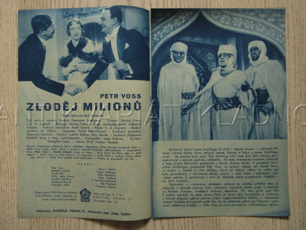 PETR VOSS ZLODĚJ MILIONŮ, W. FORST, O. WERNICKE, A. TREFFOVÁ, BIO PROGRAM ZŠ Č. 76, 1932