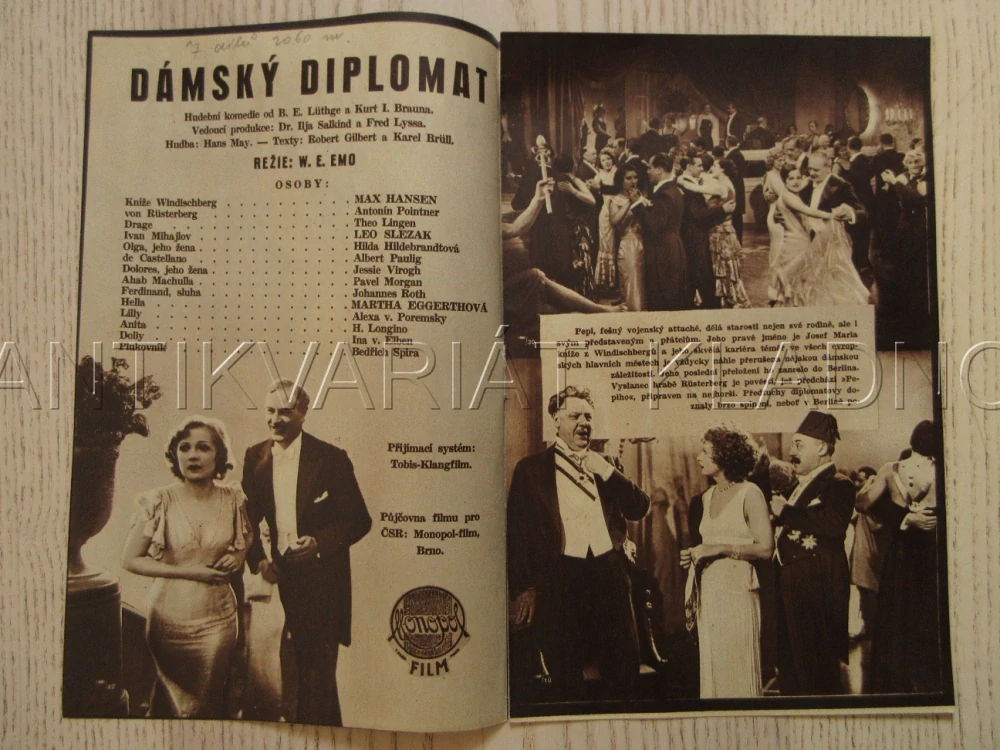 DÁMSKÝ DIPLOMAT, R: E. W. EMO, M. HANSEN, L. SLEZAK, M. EGGERTHOVÁ, BIO PROGRAM ZŠ Č. 79, 1932