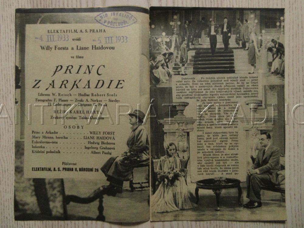 PRINC Z ARKADIE, R: K. HARTL, W. FORST, L. HAIDOVÁ H. BLEIBTREU, BIO PROGRAM ZŠ Č. 100, 1932