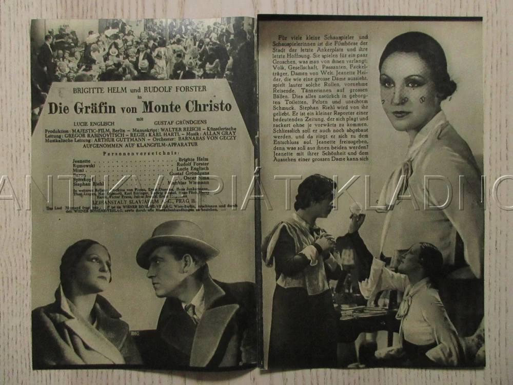 HRABĚNKA MONTE CRISTO, R: K. HARTL, B. HELMOVÁ, R. FOSTER, L. ENGLISCHOVÁ, NĚMECKY, BIO PROGRAM ZŠ Č. 109, 1932