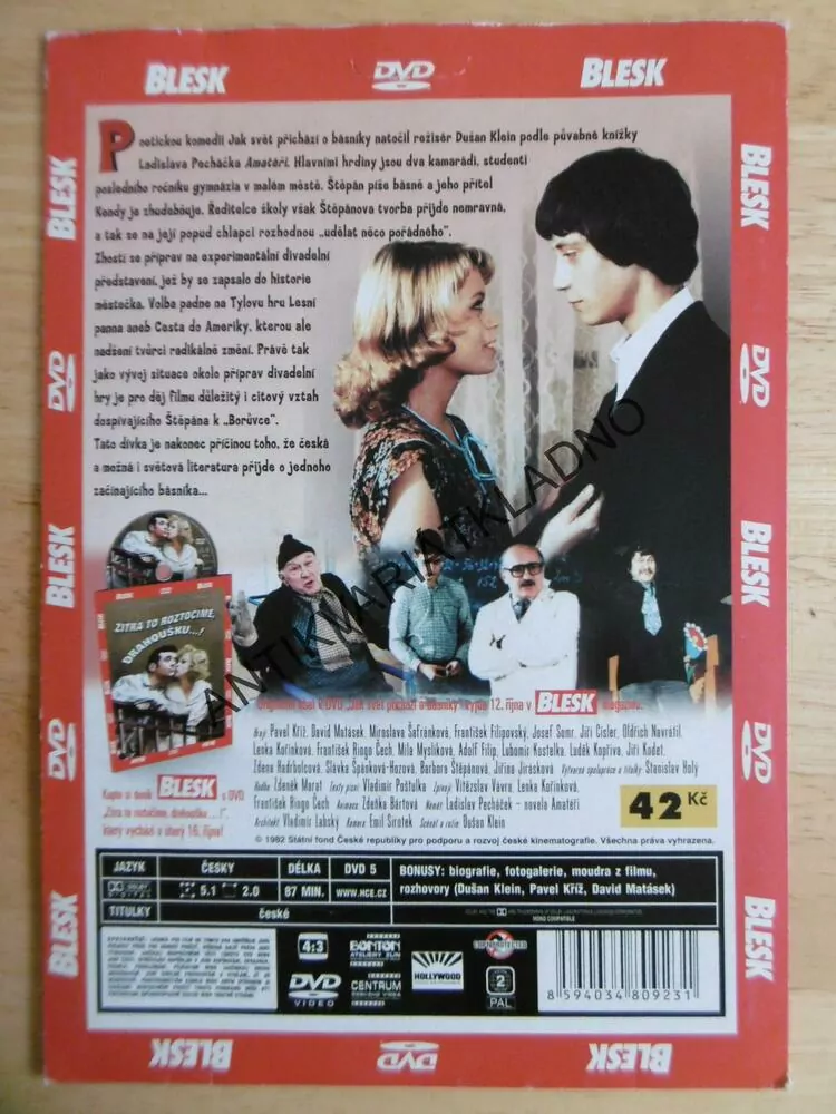 JAK SVĚT PŘICHÁZÍ O BÁSNÍKY, KŘÍŽ, MATÁSEK, DVD FILM 