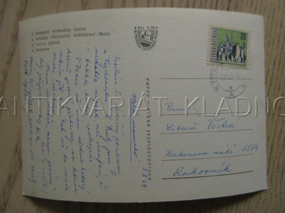 FRÝDLANT, NÁMĚSTÍ VÍTĚZNÉHO ÚNORA, STŘEDNÍ ŠKOLA, STÁTNÍ ZÁMEK, RADNICE, OKRES LIBEREC, POHLEDNICE 865