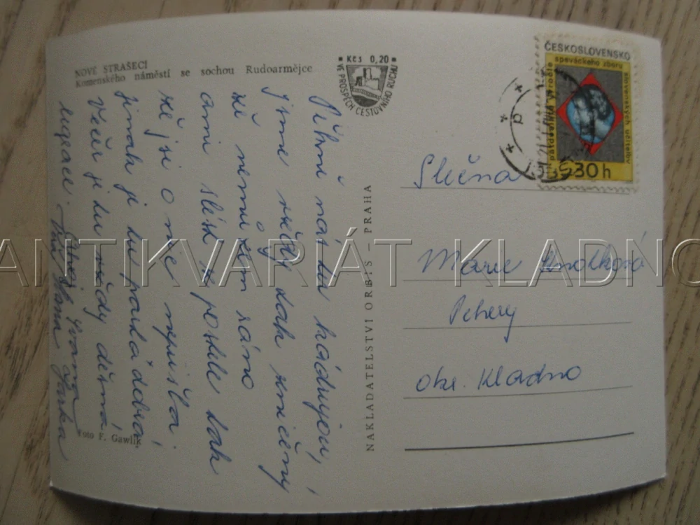NOVÉ STRAŠECÍ, KOMENSKÉHO NÁMĚSTÍ, SOCHA RUDOARMĚJCE, OKRES RAKOVNÍK, POHLEDNICE 877