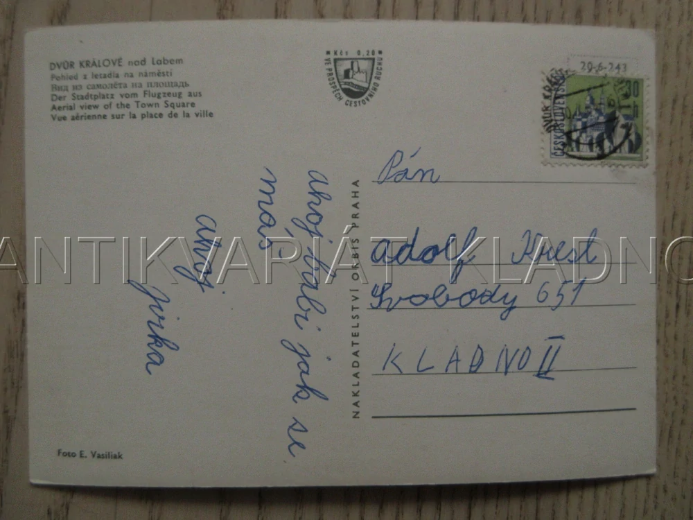 DVŮR KRÁLOVÉ NAD LABEM, POHLED Z LETADLA NA NÁMĚSTÍ, VETERÁN - AUTOBUS, OKRES TRUTNOV, POHLEDNICE 912