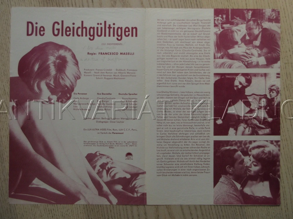 GLI INDIFFERENTI, C. CARDINALE, R. STEIGER, P. GODDARD, BIO PROGRAM Č. 7062