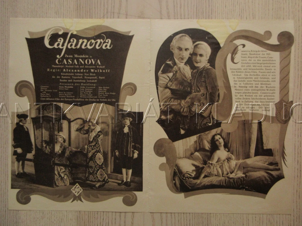CASANOVA, R: A. WOLKOFF, I. MOSJUKIN, J. JUGO, D. KARENNE, FILM KURIER Č. 729