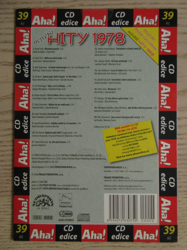 NEJVĚTŠÍ HITY 1978, CD HUDBA