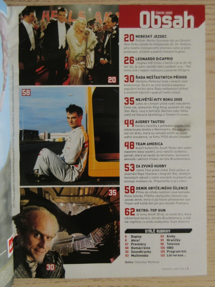 FILMOVÝ ČASOPIS PREMIERE, L. DICAPRIO, A. TATOU, I. TROJAN, ÚNOR/2005