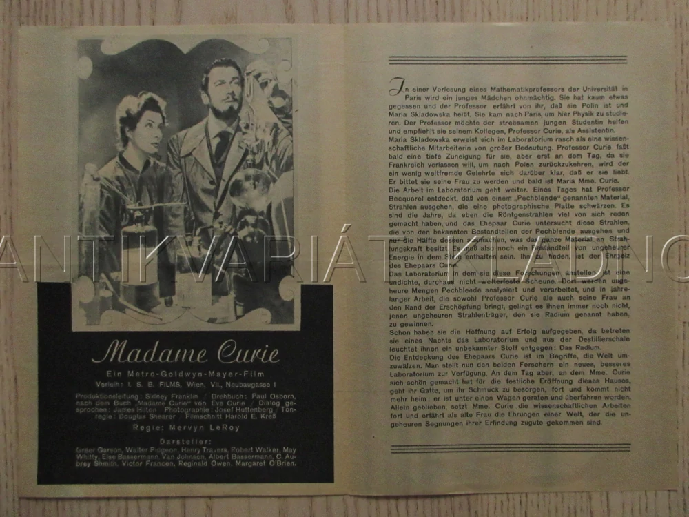 MADAM CURIE, G. GARSON, W. PIDGEON, FILM KURIER VBŠ Č. 80