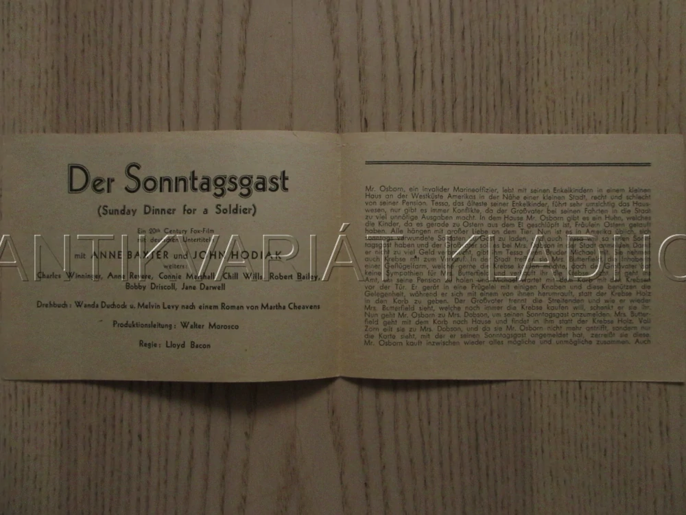 SUNDAY DINNER FOR A SOLDIER, A. BAXTER, J. HODIAK, FILM USA, FILM KURIER VBŠ Č. 164