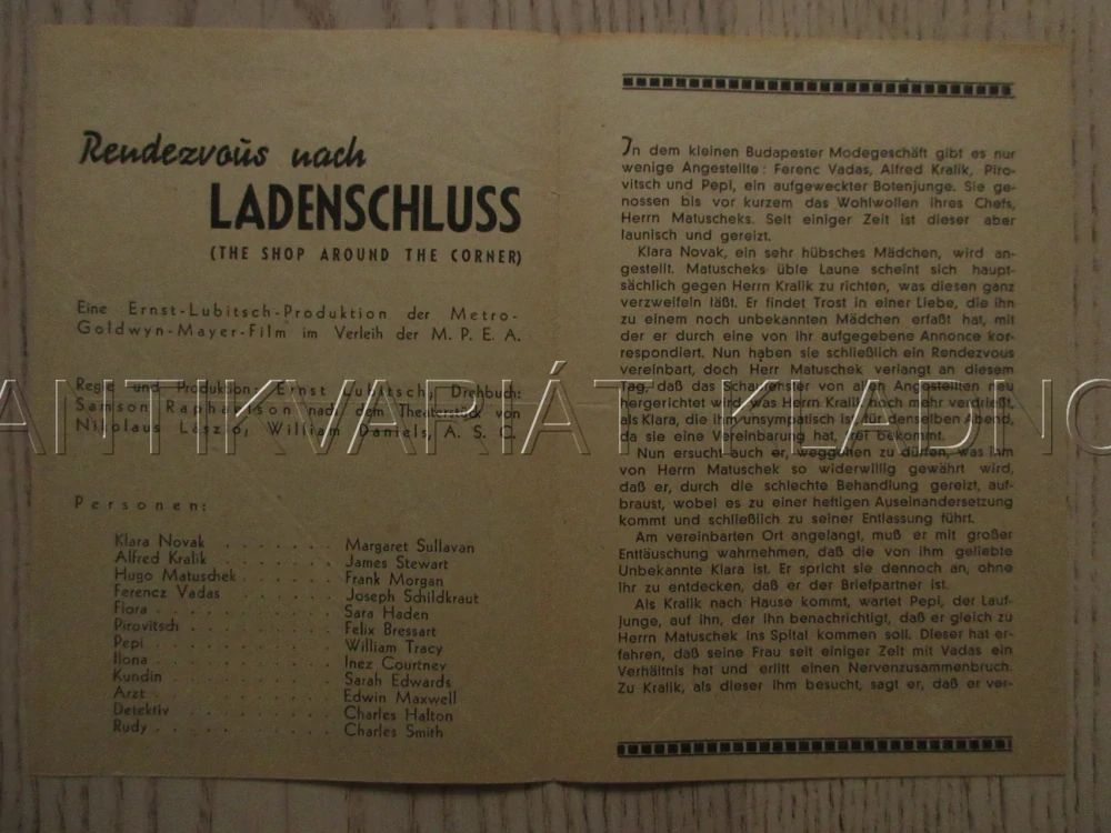 OBCHOD ZA ROHEM, M. SULLAVAN, J. STEWART, F. MORGAN, FILM USA, FILM KURIER VBŠ Č. 270