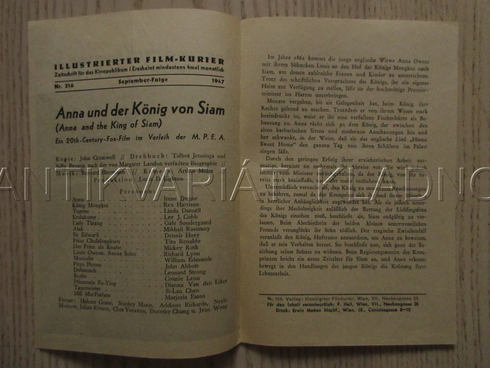 ANNA A KRÁL SIAMU, I. DUNNE, R. HARRISON, L. DARNELL, FILM USA, FILM KURIER VBŠ Č. 316
