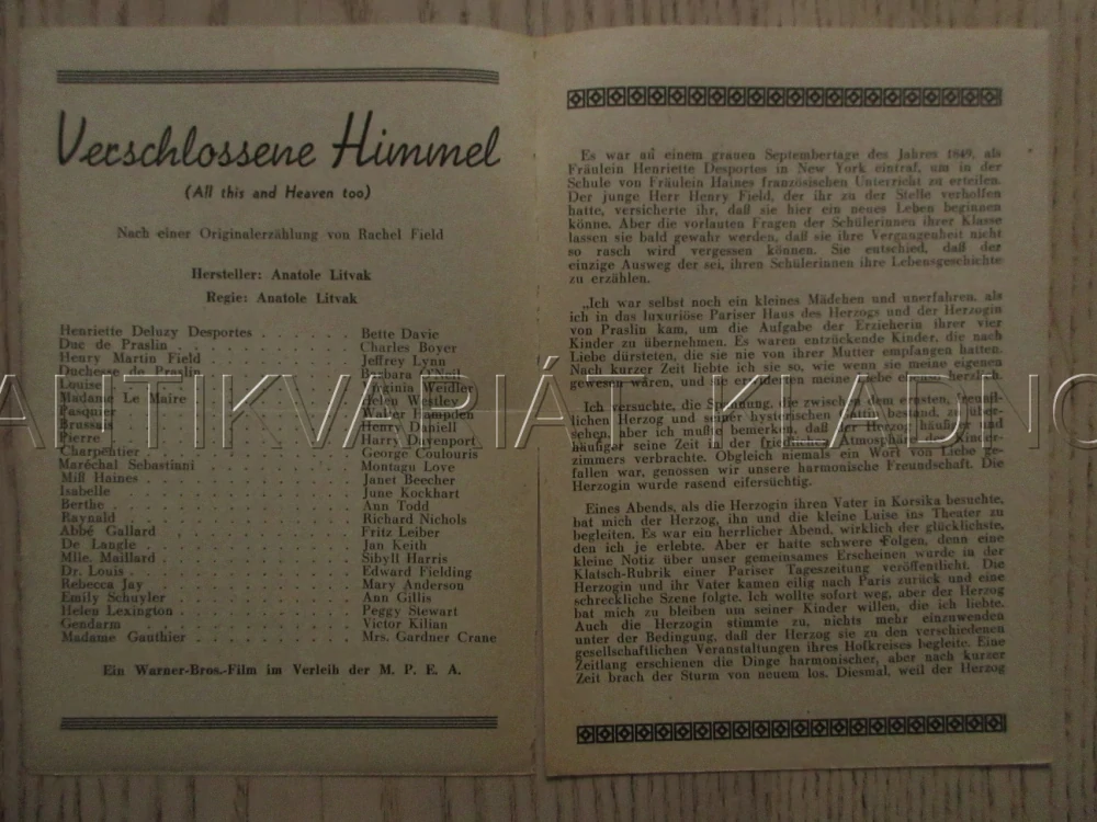 ALL THIS AND HEAVEN TOO, B. DAVIE, CH. BOYER, J. LYNN, FILM USA, FILM KURIER VBŠ Č. 367