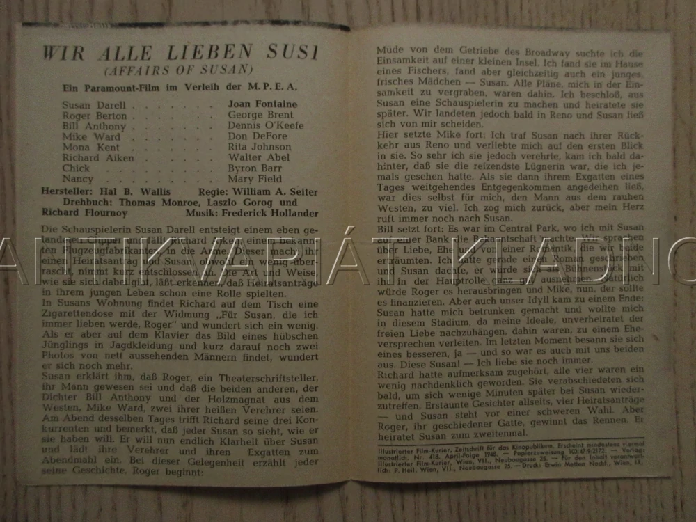 AFFAIRS OF SUSAN, J. FONTAINE, G. BRENT, M. FIELD, FILM USA, FILM KURIER VBŠ Č. 418