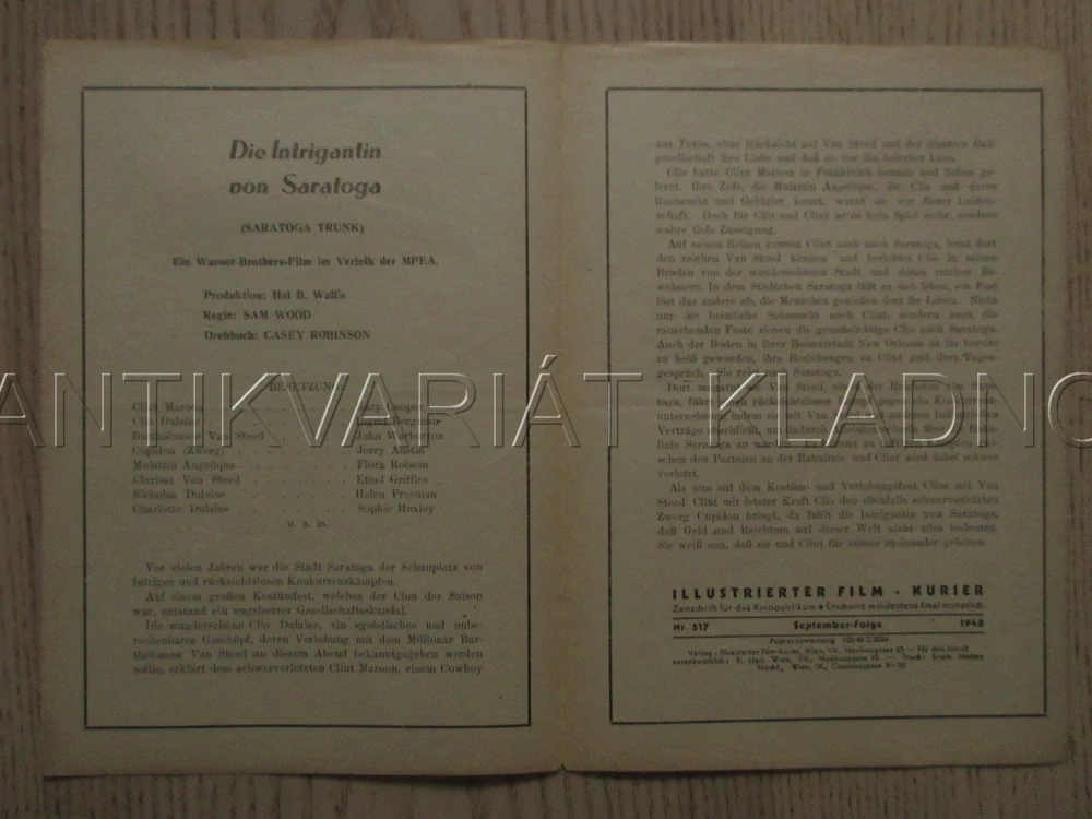 SARATOGA TRUNK, G. COOPER, I. BERGMAN, J. WARBURTON, FILM USA, FILM KURIER VBŠ Č. 489
