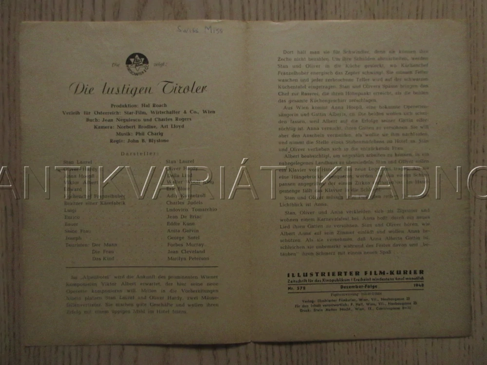 SWISS MISS, S. LAUREL, O. HARDY, D. LIND, FILM USA, FILM KURIER VBŠ Č. 517
