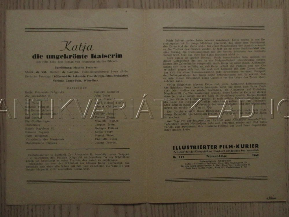 KÁŤA, MODRÝ DÉMON CARA ALEXANDRA, D. DARRIEUX, J. LODER, J. PROVOST, FILM FR, FILM KURIER VBŠ Č. 572