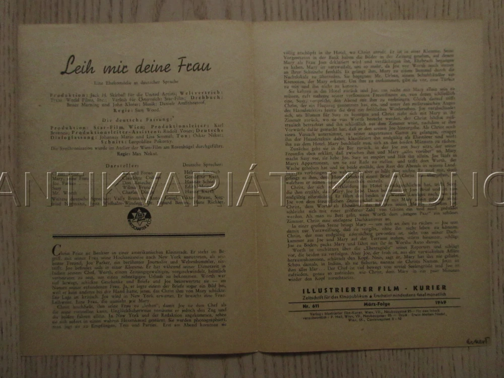 PŮJČENÁ ŽENA, R. FORAN, C. COLBERT, D. AMECHE, FILM USA, FILM KURIER VBŠ Č. 589