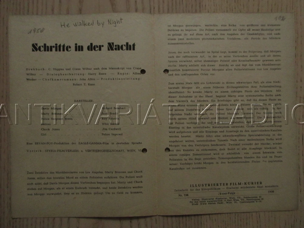 HE WALKED BY NIGHT, R. BASEHART, S. BRADY, R. ROBERTS, FILM USA, FILM KURIER VBŠ Č. 722