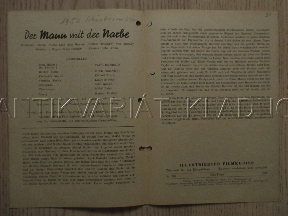HOLLOW TRIUMPH, P. HENREID, J. BENNETT, E. FRANZ, FILM USA, FILM KURIER VBŠ Č. 758