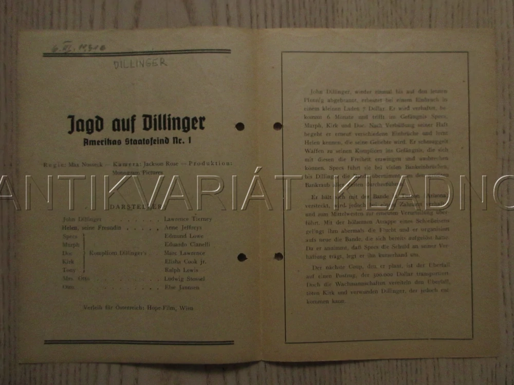 DILLINGER, L. TIERNEY, A. JEFFREYS, E. LOWE, FILM USA, FILM KURIER VBŠ Č. 873