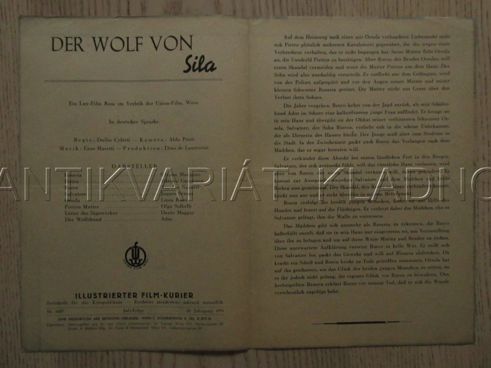 IL LUPO DELLA SILA, S. MANGANO, V. GASSMANN, A. NAZZARI, FILM IT, FILM KURIER VBŠ Č. 949