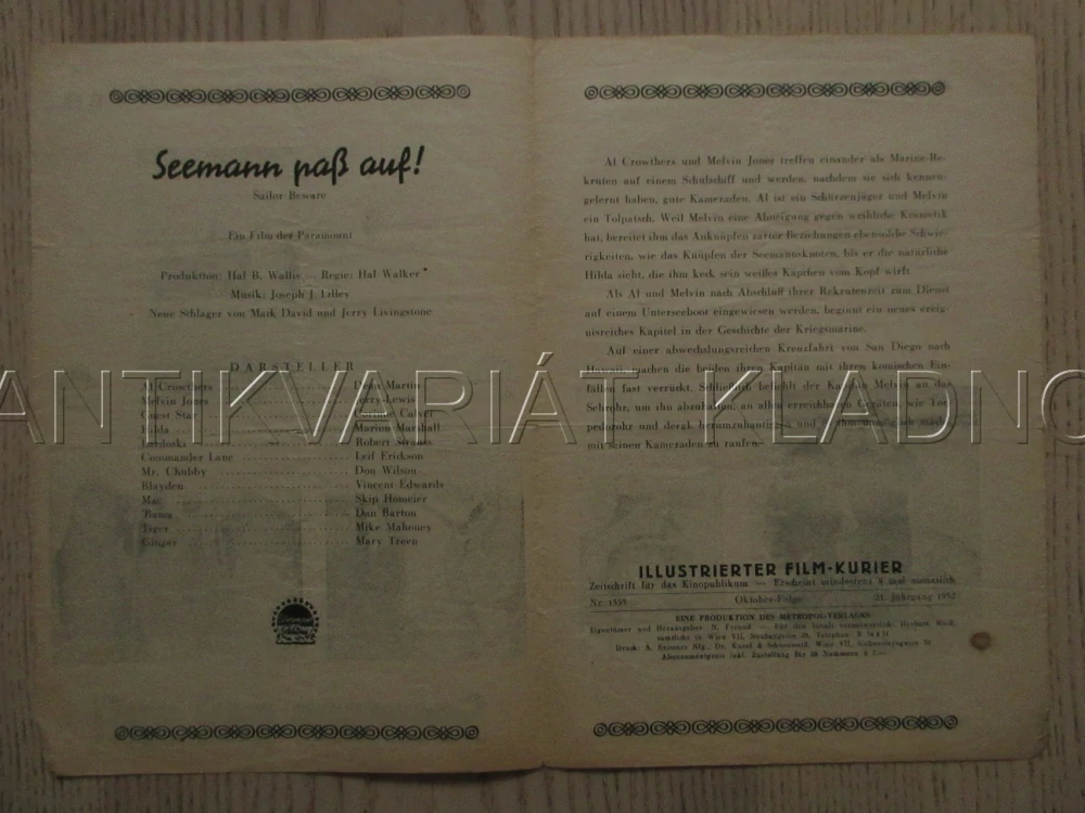 SAILOR BEWARE, D. MARTIN, JERRY-LEWIS, C. CALVET, FILM USA, FILM KURIER VBŠ Č. 1343