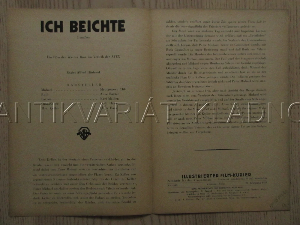 ZPOVÍDÁM SEM. CLIFT, A. BAXTER, K. MALDEN, FILM USA, FILM KURIER VBŠ Č. 1669