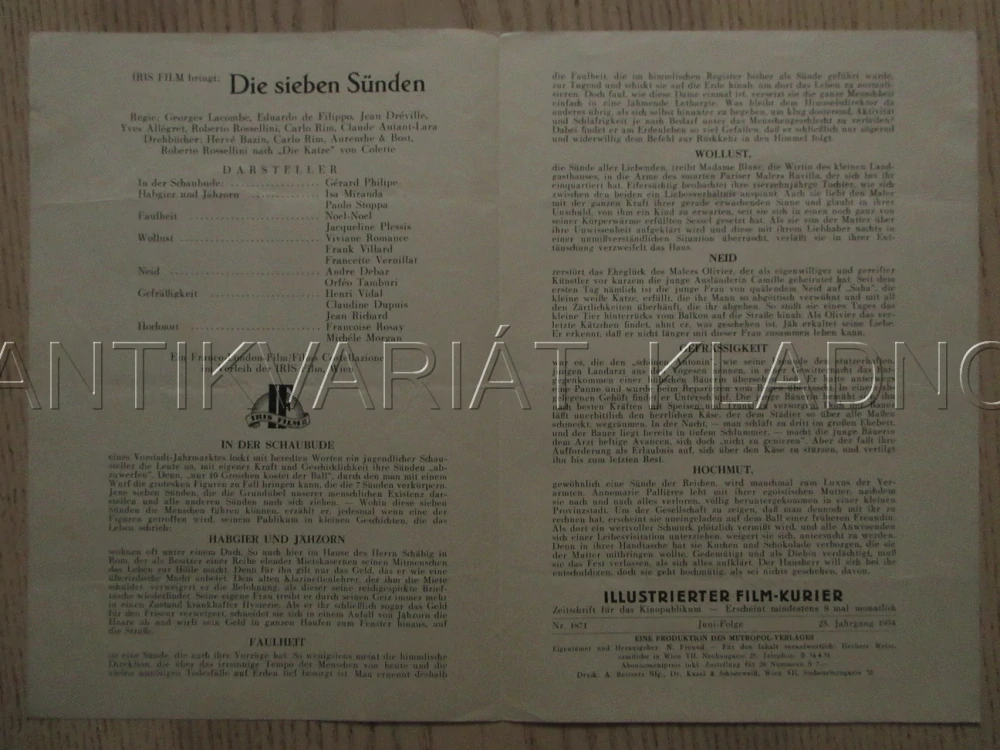 LES SEPT PÉCHÉS CAPITAUX, G. PHILIPE, NOEL-NOEL, A. DEBAR, FILM FR, FILM KURIER VBŠ Č. 1846