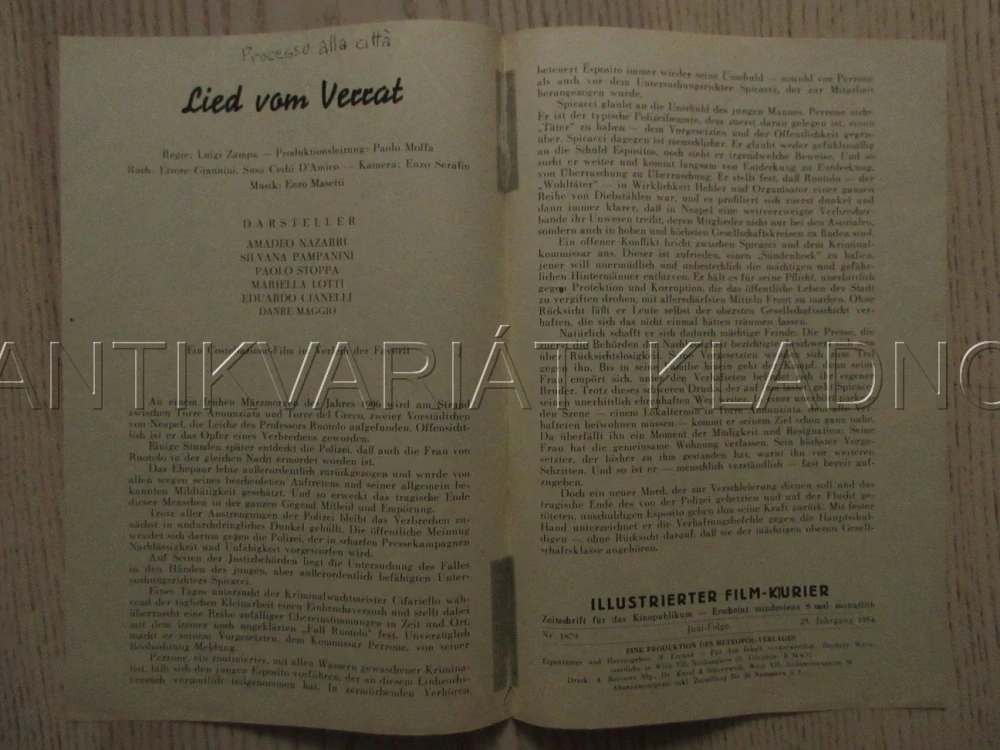 PROCESSO ALLA CITTA, A. NAZZARI, S. PAPANINI, P. STOPPA, FILM IT, FILM KURIER VBŠ Č. 1876