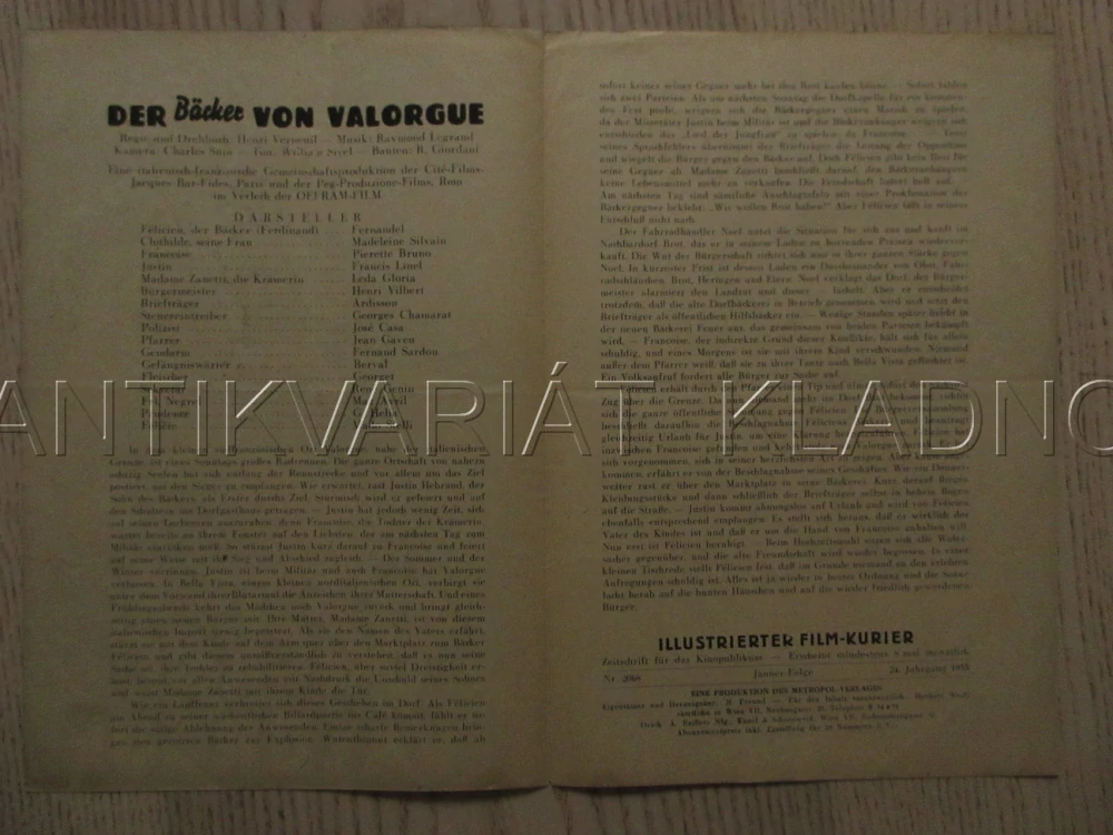 LE BOULANGER DE VALORGUE, FERNANDEL, M. SILVAIN, P. BRUNO, FILM FR, FILM KURIER VBŠ Č. 2038