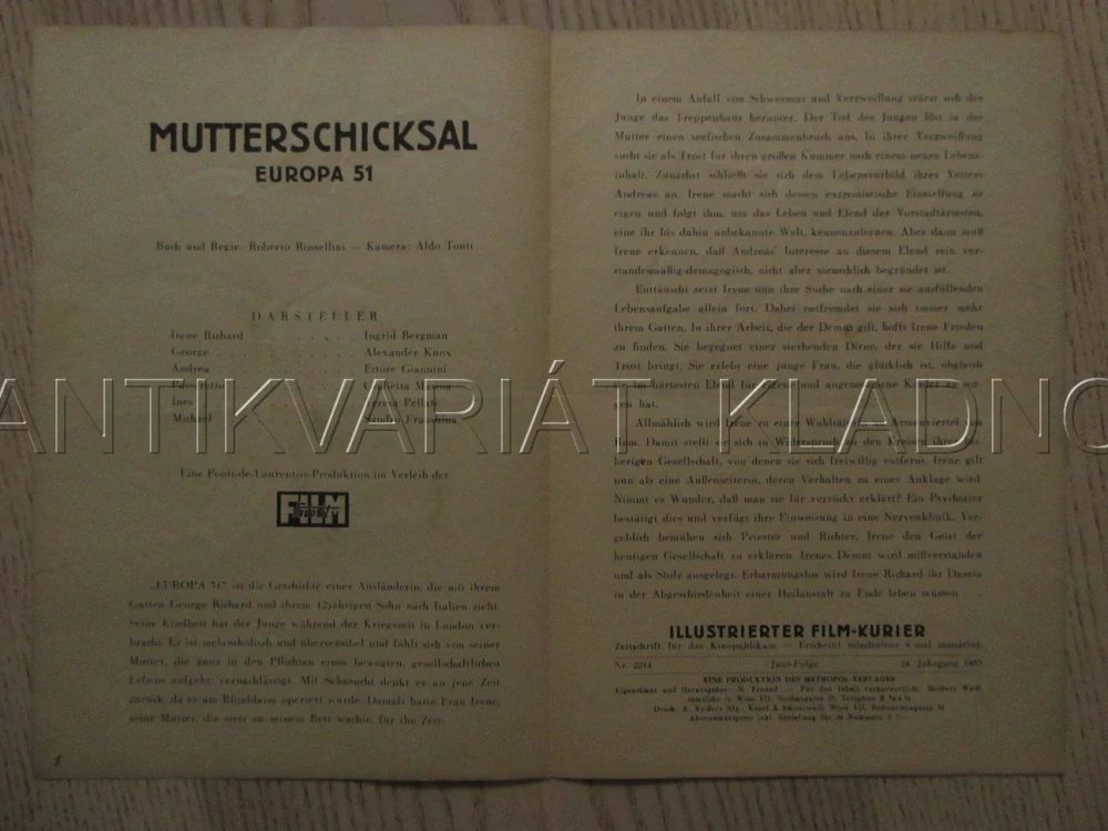 EUROPA '51, I. BERGMAN, A. KNOX, G. MASINA, FILM IT, FILM KURIER VBŠ Č. 2210