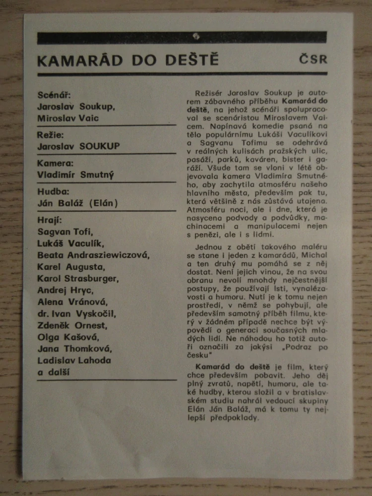 KAMARÁD DO DEŠTĚ, S. TOFI, L. VACULÍK, FILMOVÝ LETÁK
