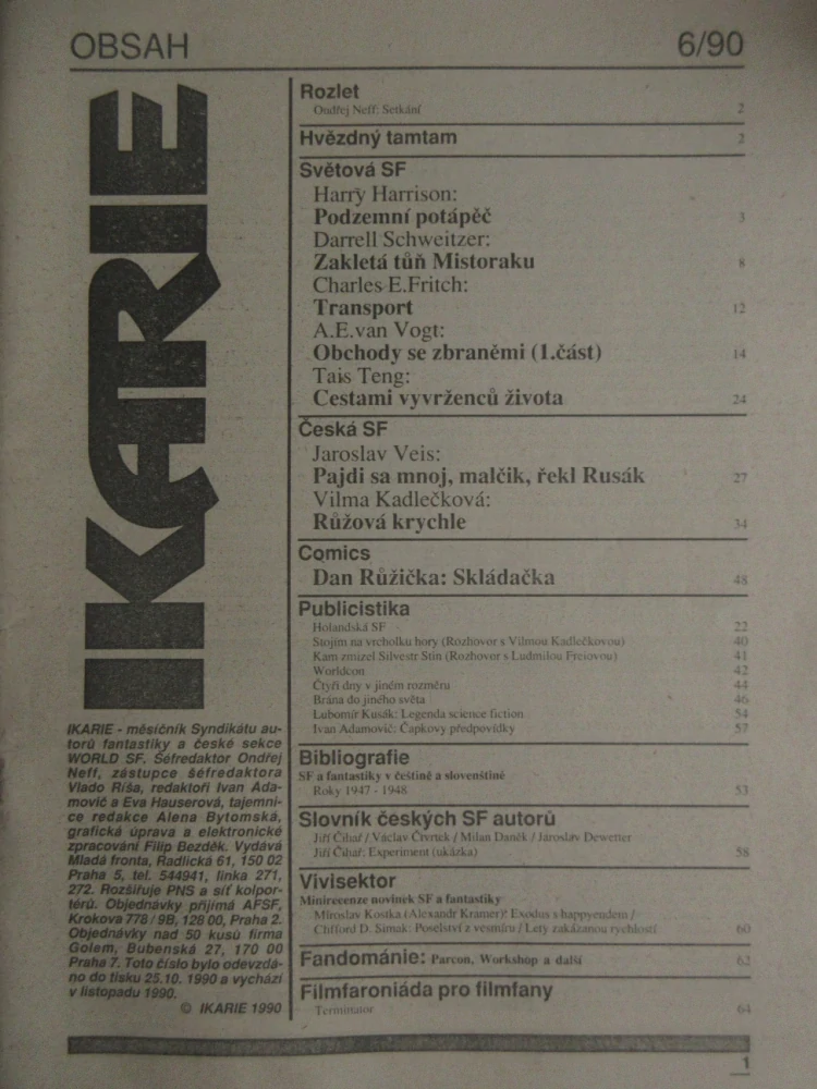 IKARIE, MĚSÍČNÍK SCIENCE FICTION, 6/1990, **an 