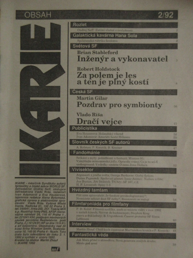 IKARIE, MĚSÍČNÍK SCIENCE FICTION, 2/1992, **an 