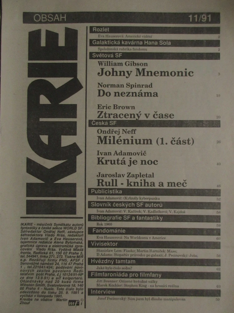 IKARIE, MĚSÍČNÍK SCIENCE FICTION, 11/1991, **an 