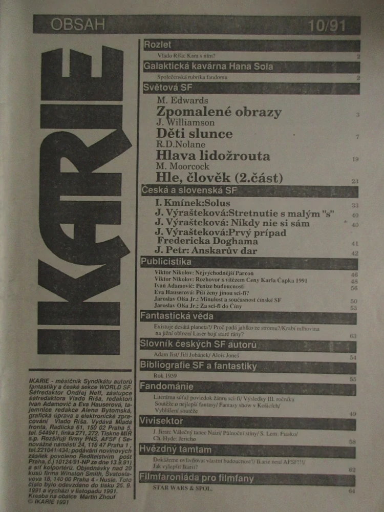 IKARIE, MĚSÍČNÍK SCIENCE FICTION, 10/1991, **an 