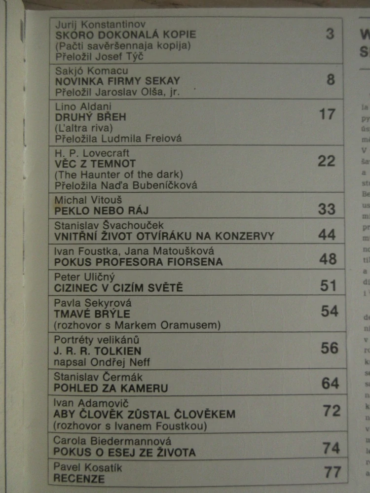SVĚT FANTASTIKY, SKORO DOKONALÁ KOPIE, DRUHÝ BŘEH, SCI-FI A FANTASY POVÍDKY, **an