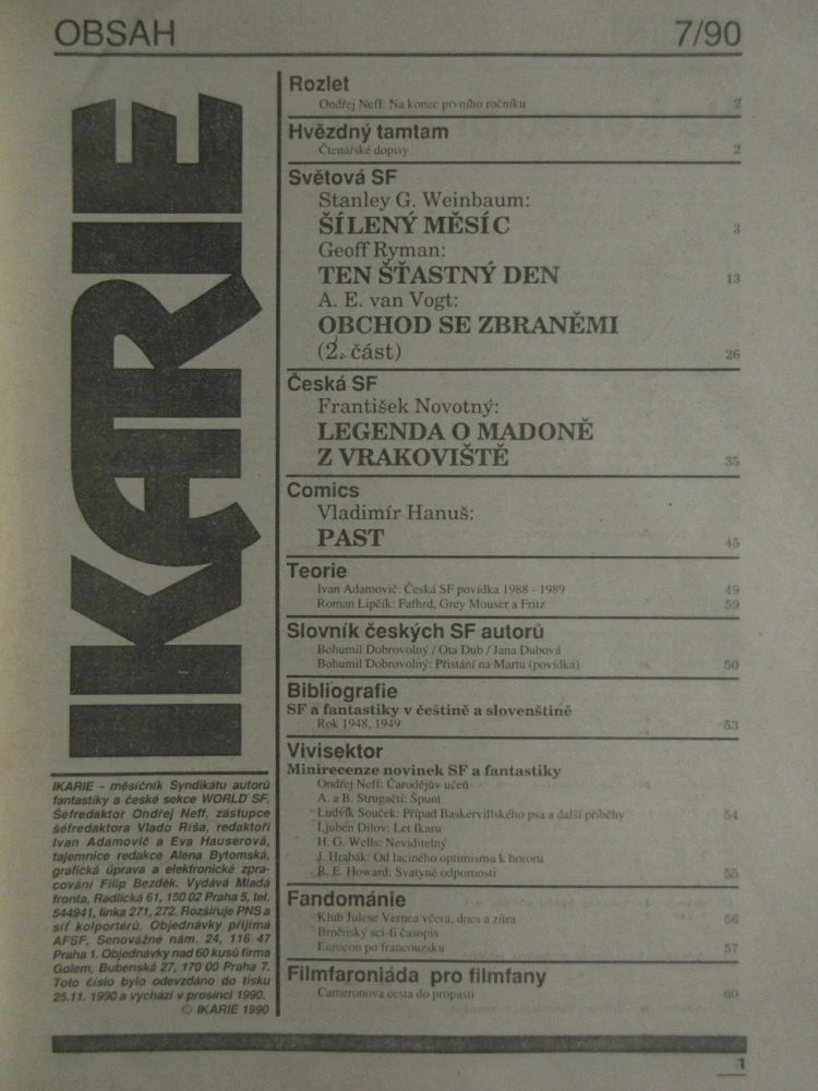 IKARIE, MĚSÍČNÍK SCIENCE FICTION, 7/1990, **an 