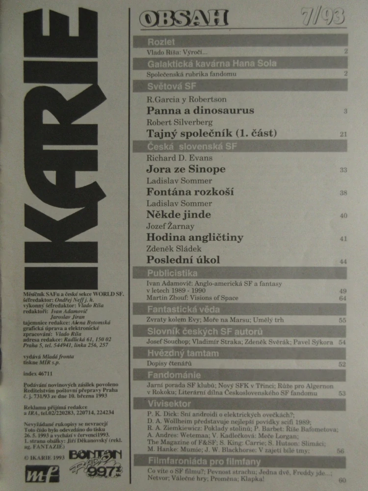 IKARIE, MĚSÍČNÍK SCIENCE FICTION, 7/1993, **an 