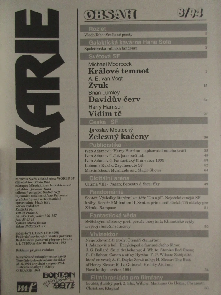 IKARIE, MĚSÍČNÍK SCIENCE FICTION, 8/1994, **an 