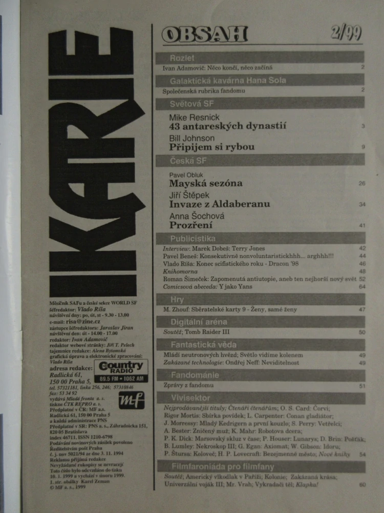 IKARIE, MĚSÍČNÍK SCIENCE FICTION, 2/1999, **an 