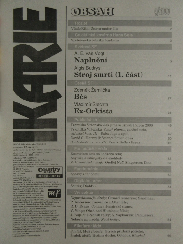 IKARIE, MĚSÍČNÍK SCIENCE FICTION, 9/2000, **an 