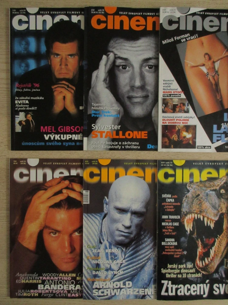 FILMOVÝ ČASOPIS CINEMA, Č. 1-12/1997, M. GIBSON, S. STALLONE, M. FORMAN, R. FIENNES, J. TRAVOLTA, J.-C. VAN DAMME, W. ALLEN, A. SCHWARZENEGGER, W. SMITH, R. ATKINSON, **an