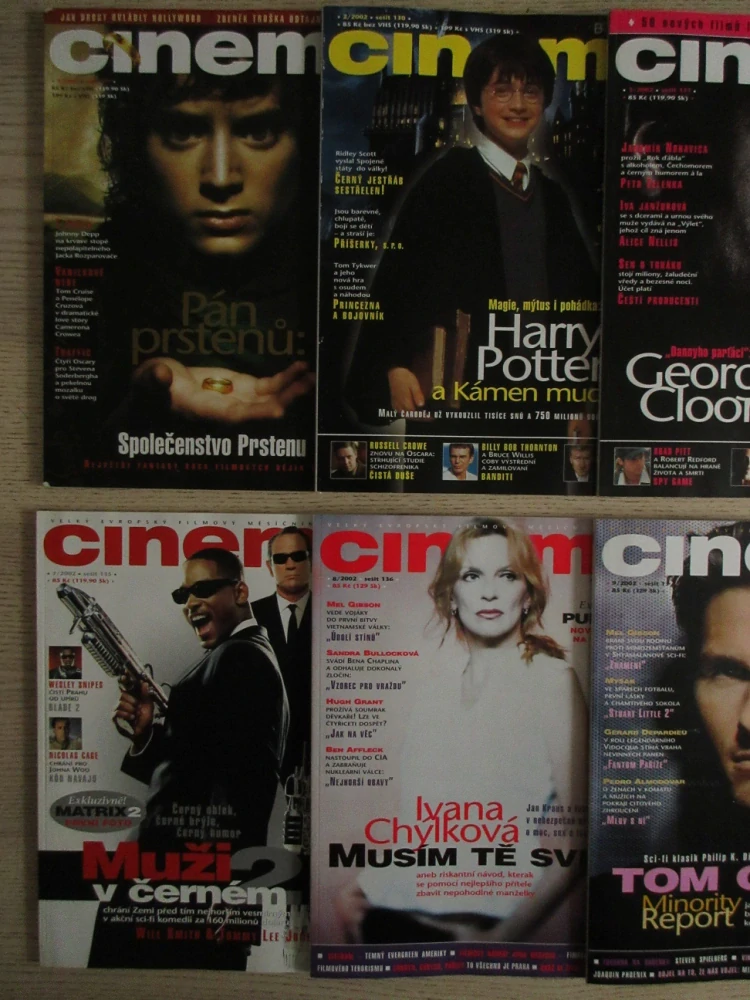 FILMOVÝ ČASOPIS CINEMA, Č. 1-12/2002, PÁN PRSTENŮ, R. CROWE, G. CLOONEY, J. CUSACK, J. FOSTER, K. COSTNER, A. JOLIE, W. SMITH, T. L. JONES, I. CHÝLKOVÁ, T. CRUISE, V. DIESEL, E. NORTON, R. RODRIGUEZ, **an
