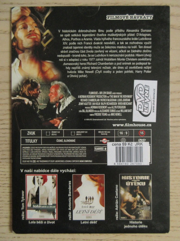 MUŽ SE ŽELEZNOU MASKOU, J. AGUTTER, R. CHAMBERLAIN, R. RICHARDSON, DVD FILM