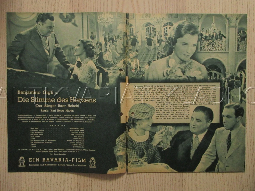 DIE STIMME DES HERZENS, B. GIGLI, G. KATT, F. MARIAN, FILM SRN, FILM KURIER VBŠ Č. 2622