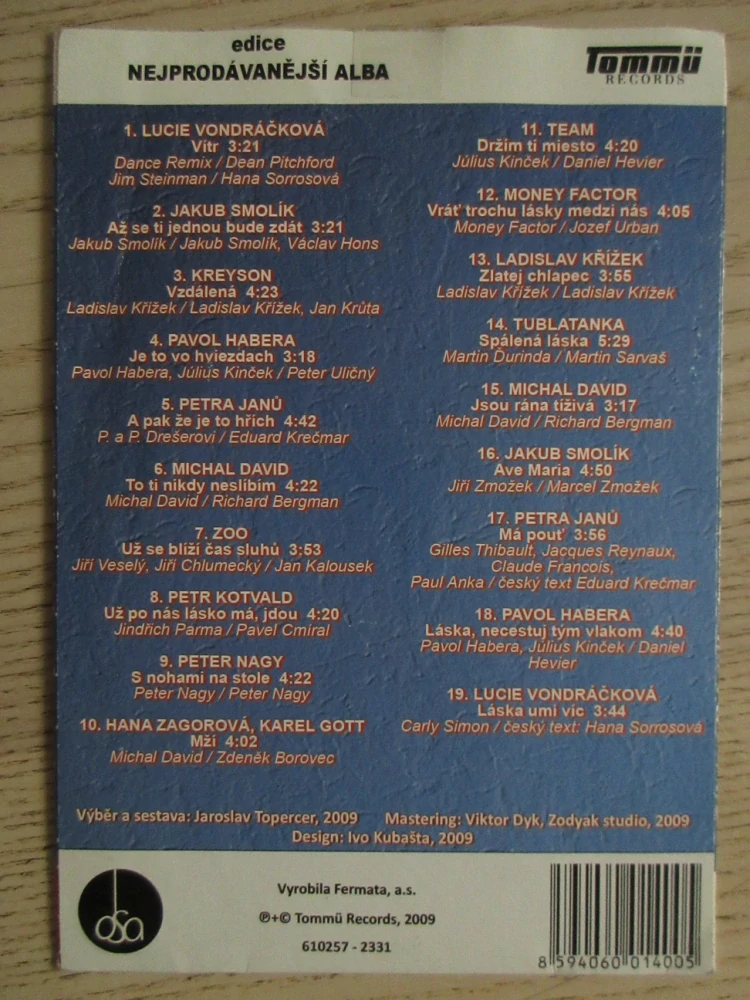 TOP HITY TOMMU, L. VONDRÁČKOVÁ, K. GOTT, H. ZAGOROVÁ, M. DAVID A DALŠÍ, CD HUDBA