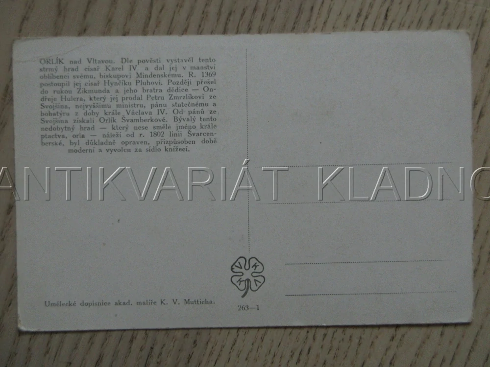 HRAD ORLÍK NAD VLTAVOU, OKRES PÍSEK, K. V. MUTTICH